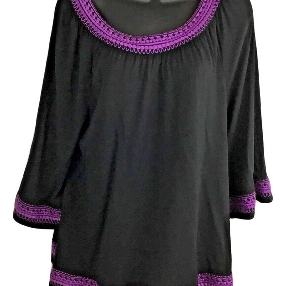 INC.INTERNATIONAL CONCEPTS Black w/Embroidered 3/4 Bell Sleeve Smock Sz XL GUC - Picture 1 of 8